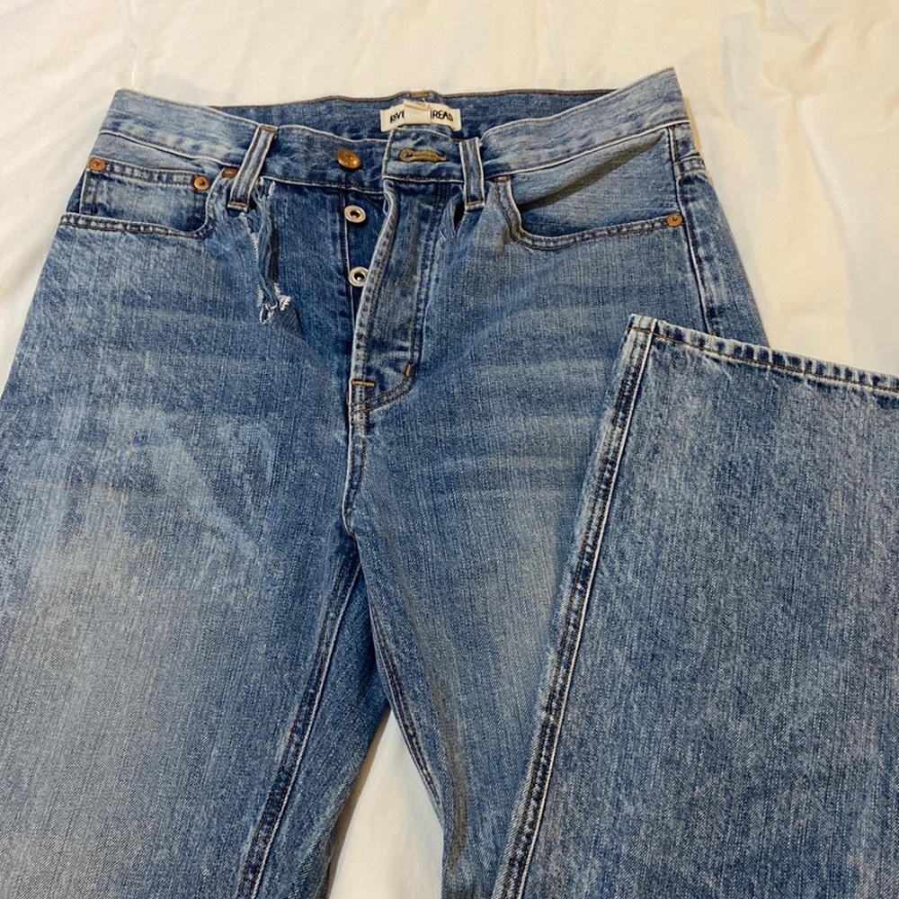Madewell/Rivet and Thread distressed straight leg jeans